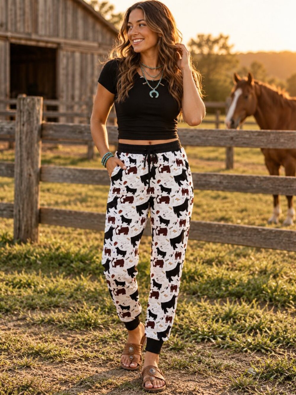 Western Cattle Print Jogger Pants – 95% Bamboo
